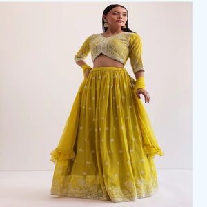 Kalki Yellow Embroidered Lehenga Choli With Dupatta